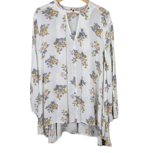 FREE People Tunic Mini Dress White Floral Long Sleeves Pockets Boho XS NWOT - Picture 2 of 15